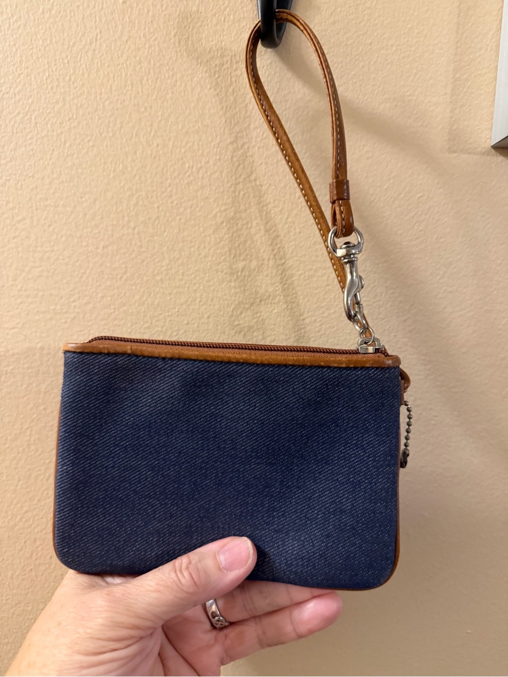 Coach Vintage 2003 Denim Wristlet with Red & Navy Stripes - Picture 2 of 4